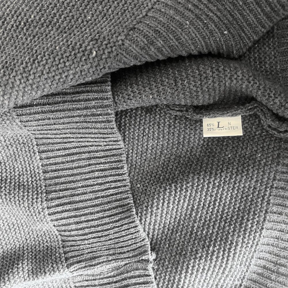 High Collar Ribbed Cuffs Gray Relaxed Knit Sweater 65% Cotton / 35% Polyester L - Picture 6 of 6